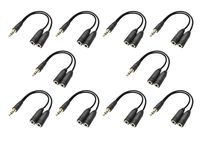 10 Pack 3.5mm Audio Stereo Y Splitter Cable 3.5mm Male to 2 Port 3.5mm Female for Earphone, Headset Splitter Adapter - Black