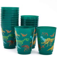 Blue Panda Plastic Party Cups 16 Pack - Dinosaur Reusable Tumblers - 16 oz