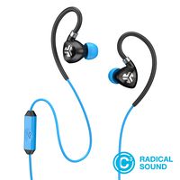 JLab Audio Fit2 Sport Earbuds, Sweatproof, Water Resistant with in-Wire Customizable Earhooks, Guaranteed Fit, Guaranteed for Life - Black/Blue