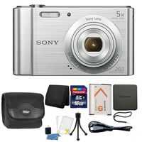Sony Cyber-Shot DSC-W800 20.1MP Digital Camera 5X Zoom Silver 16GB Card Case Accessory Bundle