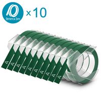 DYMO Embossing Tape Self-Adhesive, 9mm x 3m - White on Green, 10 Count