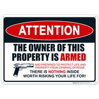 Gun Sign, The Owner of This Property is Armed Sign, 10x14 Rust Free Aluminum, Weather/Fade Resistant, Easy Mounting, Indoor/Outdoor Use, Made in USA by SIGO SIGNS