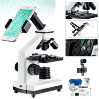 1000x Microscope Moving Ruler Compound Microscope for Students Kids LED Phone Adapter Prepared & Blank Slides Phone Adapter Microscope Accessories Gifts (H2003)