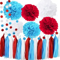 Dr Suess Party Deorations Cat in the Hat Party/Bridal Shower Decorations Turquoise White Red Tissue Pom Pom Circle Garland for Baby Shower Decorations/Birthday Decorations/Aqua Red Wedding Decorations