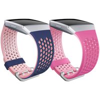SKYLET Compatible with Fitbit Ionic Bands, 2 Pack Soft Silicone Breathable Replacement Sport Wristband Compatible with Fitbit Ionic Smartwatch Men Women[Blue-Pink&Rose-Pink, Small]