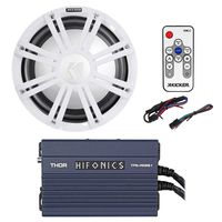 KICKER 45KMF102 10" Free Air Marine Subwoofer+Hifonics Amp+LED Grille+Remote