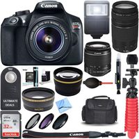 Canon T6 EOS Rebel DSLR Camera w/EF-S 18-55mm is II & 75-300mm III Lens Kit + Accessory Bundle 64GB SDXC Memory + SLR Photo Bag + Wide Angle Lens + 2X Telephoto Lens + Flash + Remote+ Ultimate Bundle