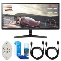LG 34UM68-P 34" UltraWide IPS Gaming Monitor w/FreeSync + Accessories Bundle Includes, Transformer Tap USB w/ 6-Outlet Wall Adapter & 2 Ports, 2X 6ft. HDMI Cable & LED TV Screen Cleaner
