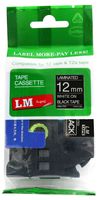 LM Tapes - Brother PT-310 1/2" (12mm 0.47 Laminated) White on Black Compatible TZe P-touch Tape for Brother Model PT310 Label Maker with FREE Tape Guide Included