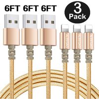 iPhone Charger,3 Pack (6FT) Nylon Braided Lightning Cable Syncing and Fast Cord（Gold)