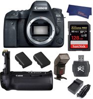 Canon EOS 6D Mark II DSLR Camera (Body Only) (USA Warranty) + SanDisk 128GB Extreme PRO SDXC Memory Card + TTL Flash + Spare Batteries and More