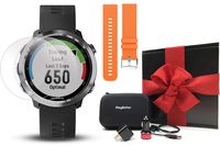 Garmin Forerunner 645 Gift Box Bundle | with Extra Band, HD Screen Protector Film, Car/Wall Adapters & Protective Case | Running GPS Watch, Garmin Pay (Stainless, Orange)