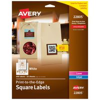 Avery Square Labels for Laser & Inkjet Printers, Print-to-The-Edge, 1.5" x 1.5", 600 Labels (22805)