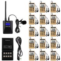 Retekess Tour Guide System with 1 TR506 0.2W FM Transmitter 15 Pack V112 AM FM Radio Receivers and 1 Pack 16 Port USB Charger Base for Church
