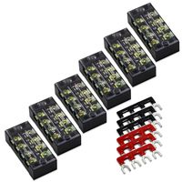 12pcs (6 Sets) 4 Positions Dual Row 600V 25A Screw Terminal Strip Blocks with Cover + 400V 25A 4 Positions Pre-Insulated Terminals Barrier Strip Black & Red by MILAPEAK