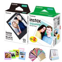 FujiFilm Instax Square Instant Film 20 Photo Sheets White + 10 Sheets Black Edge Include Border Stickers （Square）/Coloful Frame/Desktop Album - Compatible with FujiFilm Instax Square SQ6, SQ10 and SQ