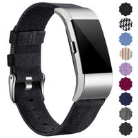 Maledan Bands Compatible with Fitbit Charge 2 and Charge 2 HR for Men Women, Durable Woven Fabric Watch Band Replacement Accessories Strap Wristband, Small, Denim Black