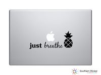 Just Breathe Text Pinapple Hawaii Aloha Black Bathroom Silhouette Macbook Symbol Iphone Apple Ipad Decal Skin Sticker Laptop (Black)