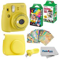 Fujifilm Instax Mini 9 Instant Film Camera - Fujifilm Instax Mini Instant Film, Twin Pack - Fujifilm Instax Mini Rainbow Film - Case for Fuji Mini Camera - Fuji Instax Accessory Bundle (Yellow)