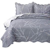 Bedsure Quilt Set Full/Queen Size(90x96 inches) - Tree Branch Floral Pattern - Lightweight Microfiber Bedspread Coverlet Quilt for Spring and Summer, 1 Quilt and 2 Pillow Shams - Grey/Ivory