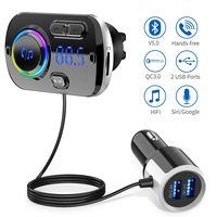 Bluetooth FM Transmitter for Car, Wireless Bluetooth 5.0 Radio Adapter 3A/QC3.0 Fast Car Charger with 2 USB Ports, Hand-Free Calling MP3 Music Player TF Card 7 Color LED Backlit Smart AUX Input/Output
