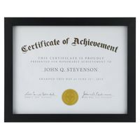 ONE WALL Tempered Glass Picture Frame Black 8.5x11 Documents Certificate Diploma Without Mat