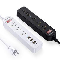 Poweradd 3-Outlet Power Strip 5ft Cord Charging Station with 3 Smart USB Ports - 2 Pack (Black+White)