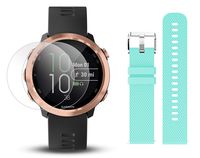 Garmin Forerunner 645 Music Bundle with Extra Band & HD Screen Protector Film (x4) | Running GPS Watch, Wrist HR, Music & Spotify, Garmin Pay (Rose Gold + Music, Teal)