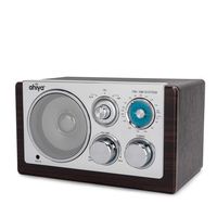 ahiya Radios AM FM Radio Receiver UL Certified AC 120V Adapter Rotary Button Tuning Volume Control Built-in 5W Speaker Wood Cabinet 68.3 in Long Power Cable Dark Brown