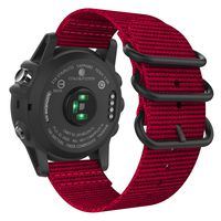 MoKo Band Compatible with Garmin Fenix 3/Fenix 3 HR/Fenix 5X/5X Plus/D2 Delta PX/Descent mk1, Fine Woven Nylon Adjustable Replacement Strap with Double Buckle Ring - Red