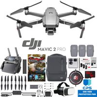 DJI Mavic 2 Pro Drone with Hasselblad Camera Fly More Essential Bundle with 3 Batteries, Case, Battery Hub, Car Charger, Propellers, Filter Kit, VR Goggles, 64GB SDXC Card & 1 Year Warranty Extension