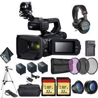 Canon XA55 Professional UHD 4K Camcorder 3668C002 Bundle with 2X Spare Batteries + 2X 32GB Memory Cards + Carrying Case + Sony MDR 7506 Headphones + More