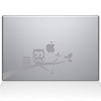 The Decal Guru Two Owls on a Branch Decal Vinyl Sticker, 13" MacBook Air, Silver (2353-MAC-13A-S)