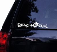Beach Girl Hawaiian Turtle Decal -Vinyl Decal Laptop Car Window Wall Decor Sticker (10", White)