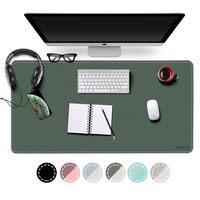 EMINTA Office Desk Pad Mouse Mat, 2019 Sewing Ultra Thin Waterproof Desk Blotter Protector, Extended PU Leather Desk Writing Mat for Office/Home (Dark Green/Gray, 31.5" x 15.7")