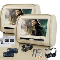 EinCar Beige 2X 9'' Twin Car Headrest DVD Player Pillow HD Pair of Monitors MP3 32 bit Games Dual Twin screens with TWO IR Wireless Headphones