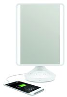iHome 7" x 9" Reflect iCVBT2 Adjustable Vanity Mirror with Bluetooth Audio, Hands-Free Speakerphone, LED Lighting, Siri & Google Support USB Charging, Flat Panel LED Lighting (White) (White, 7" x 9")