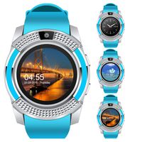 V8 Sports Smartwatch Bluetooth with Camera Message Push Touch Screen Pedometer Sedentary Reminder Sleep Monitor Instant Notification Anti-Lost Smartwatch for iOS Android Phone (Blue+Silver)