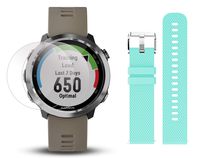 Garmin Forerunner 645 Bundle with Extra Band & HD Screen Protector Film (x4) | Running GPS Watch, Wrist HR, LiveTrack, Garmin Pay (Sandstone, Teal)