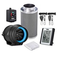 iPower GLFANXEXPSET6CHUMD 6 Inch 350 CFM Inline Carbon Filter with Fan Speed Controller and Temperature Humidity Monitor Grow Tent Ventilation, 6" Kits, Black