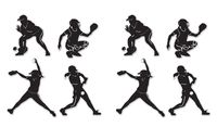 Beistle 54761 8Piece Softball Silhouettes, 9" - 12.5", Black/White