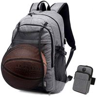 Basketball Laptop Backpack for Boy Travel Business College School Computer Bag with USB Charging Port,Water Resistant for Women & Men Fits 15.6 inch (Grey Backpack+Arm Bag)