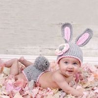 Newborn Baby Girl/Boy Crochet Knit Costume Photo Photography Prop Hats Outfits (Grey Rabbit)