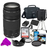 Professional Accessory Kit w/ Canon EF 75-300mm f/4-5.6 III Zoom Lens & SanDisk 32GB Class 10 Memory + Canon 100ES Shoulder Bag + Bundle Package for EOS Rebel T3i, T4i, T5i Digital SLR Cameras