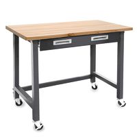 Seville Classics WEB484 UltraGraphite Wood Top Workbench on Wheels with Sliding Organizer Drawer Table, 48", Satin Graphite