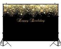 BackdropsOnline 7x5ft Black and Gold Happy 30th 40th 50th 60th Birthday Backdrop Glitter Golden Dots Party Cake Table Decorations Banner Photo Studio Booth Vinyl Background for Pictures