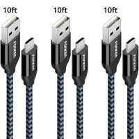 Micro USB Cable, FONKEN USB to Micro USB Cable [3-Pack, 10ft] Nylon braided USB 2.0 Cable Fast Charging & Data Sync Cord Android Charger Cable for Compatible Samsung, Nexus, LG, Motorola, Sony (Black)
