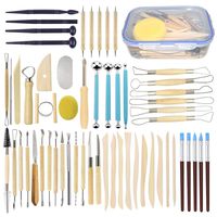 Augernis 57PCS Ceramic Clay Tools Set with Plastic Case Modeling Pottery Sculpting Tools Kits for Beginners Professionals Kids After School Ceramics Classes