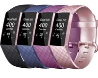 Tobfit Sport Bands Compatible for Fitbit Charge 3 and Charge 3 SE, 4 Pack, Soft Rubber Strap for Women/Men, Black, Blue, Rose Gold, Purple, Small