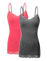 XT1004L Pack Ladies Adjustable Spaghetti Strap Lace Trim Cami Tank Top 2Pack-HE.CHC/Coral 3XL